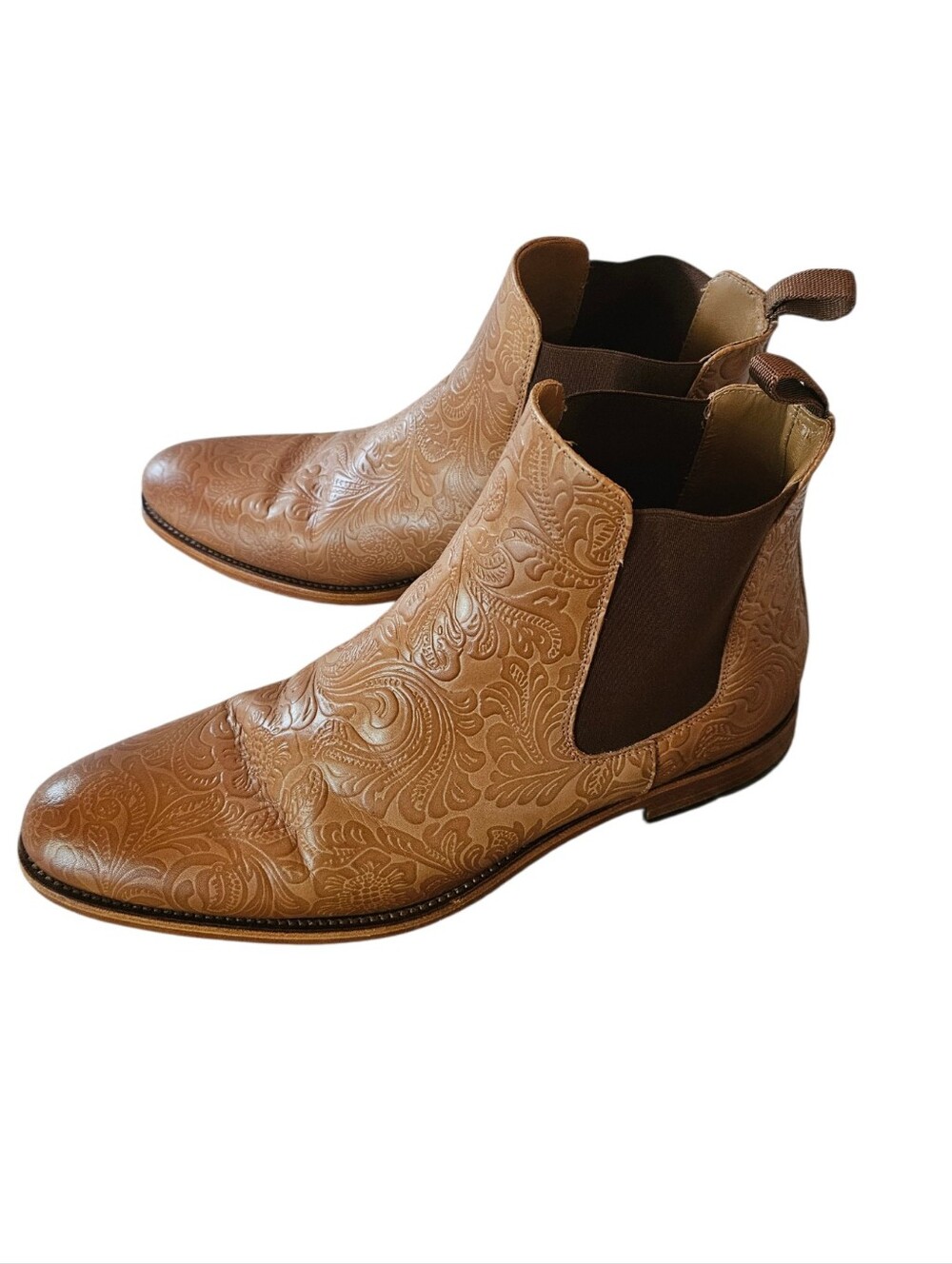 Men's TAFT Tan Embossed Jude Boots Honey Leather Floral